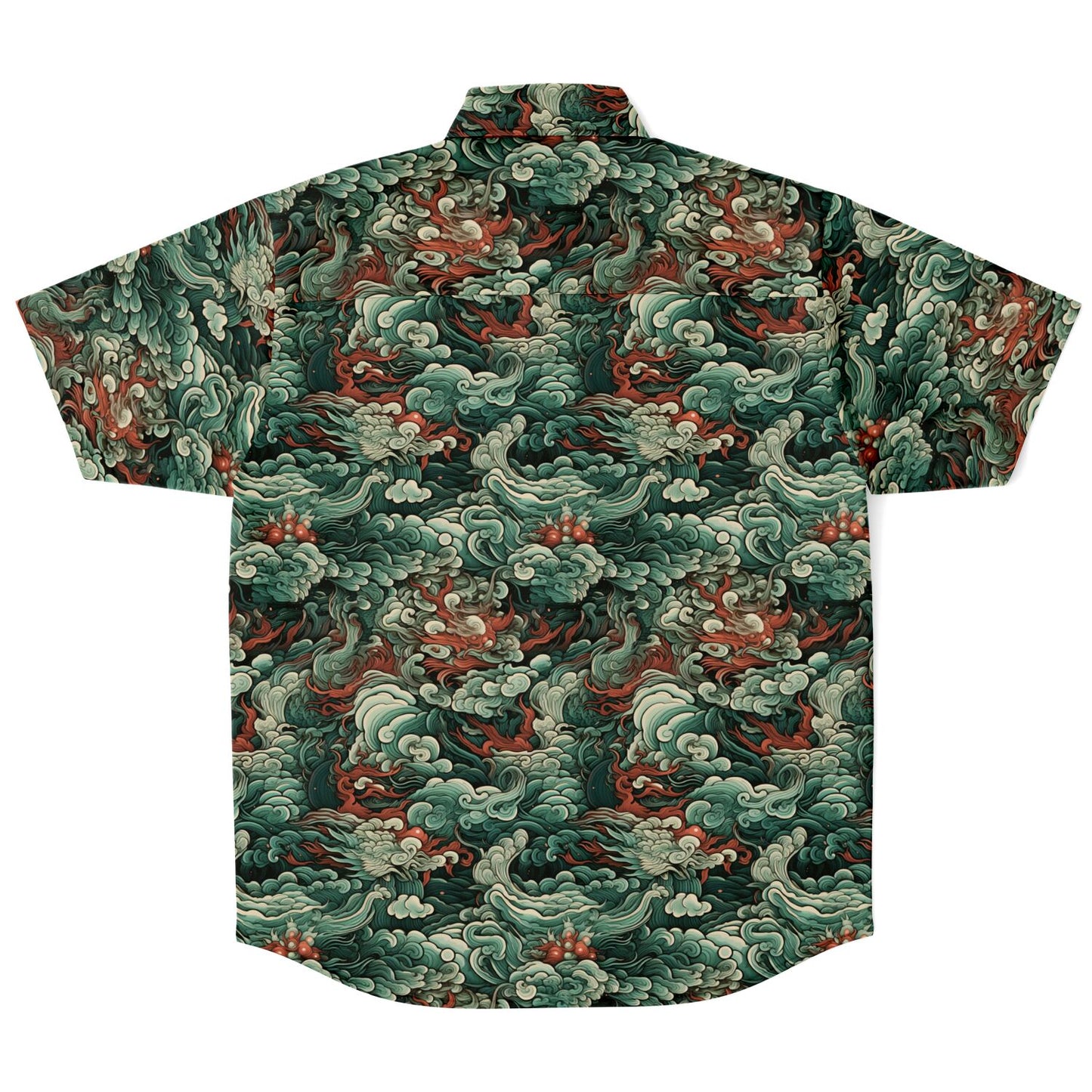 Green Clouds Short Sleeve Button Down Shirt