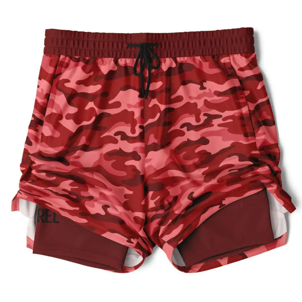 2 in 1 Red Camo Shorts - Men’s 2-in-1 Shorts - AOP