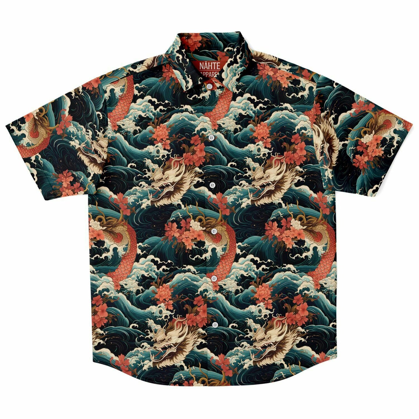 Peach Dragons Short Sleeve Button Down Shirt