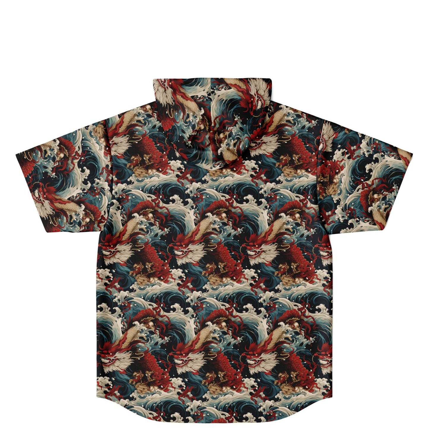 Hooded Red Dragon and Waves Baseball Jersey