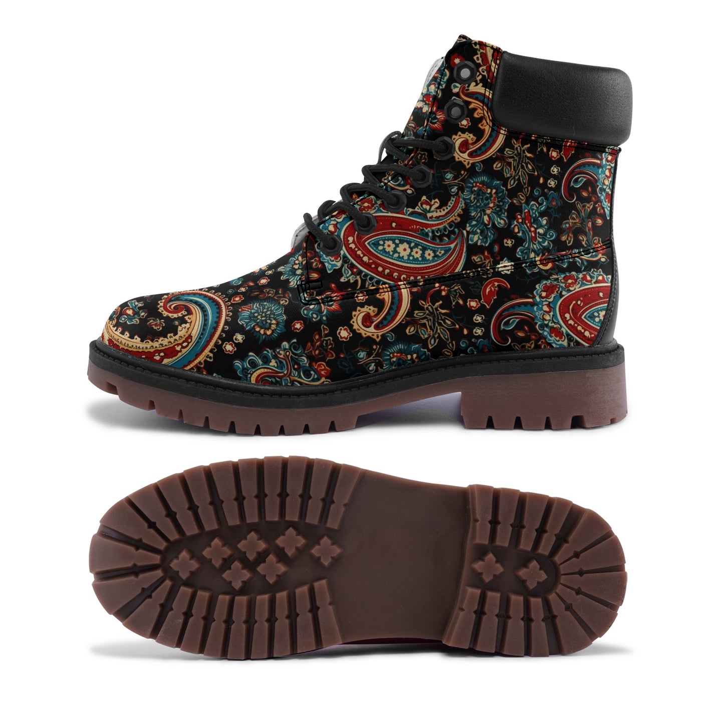 Red and Blue Paisley Bandana Premium Vegan Leather Chukka Boots