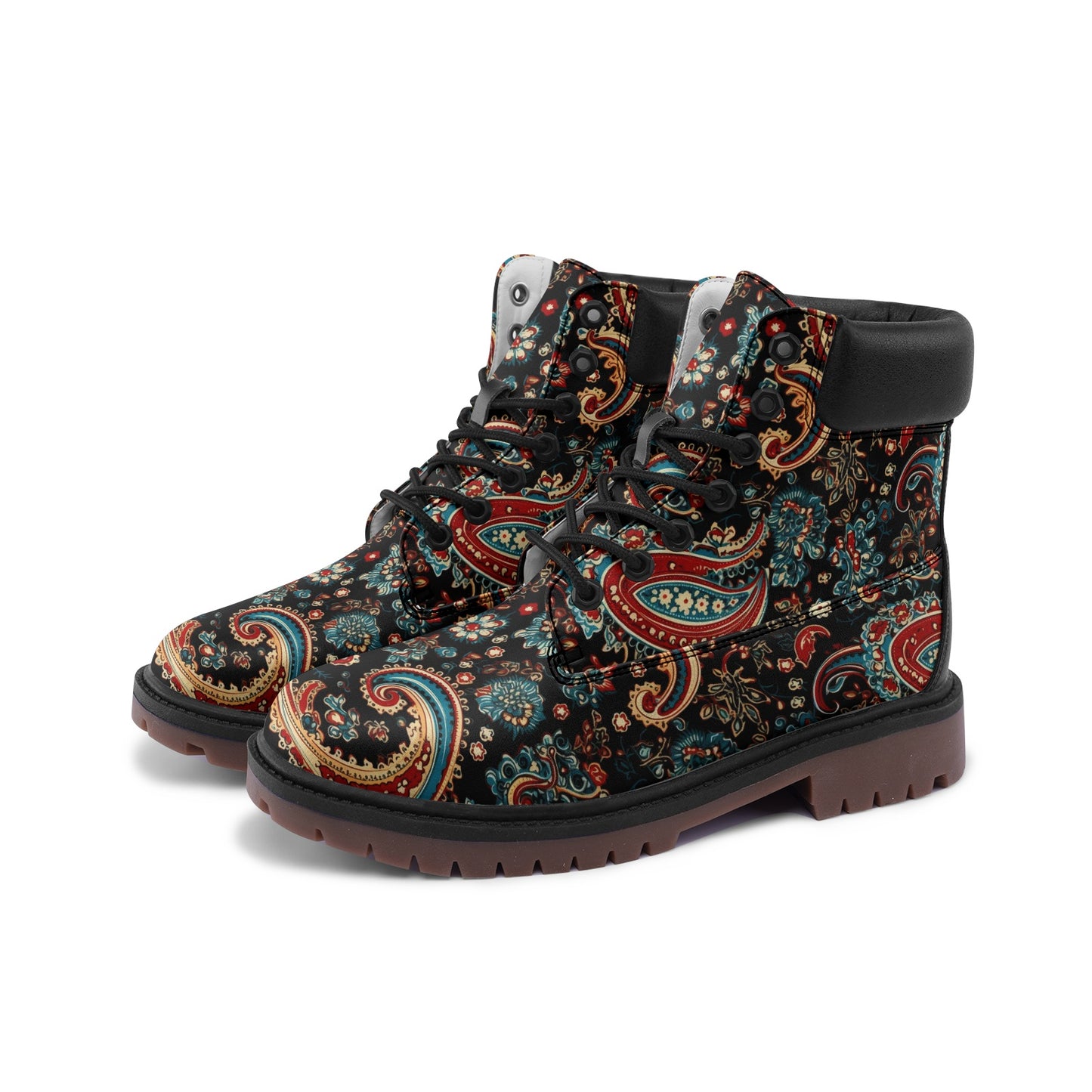 Red and Blue Paisley Bandana Premium Vegan Leather Chukka Boots