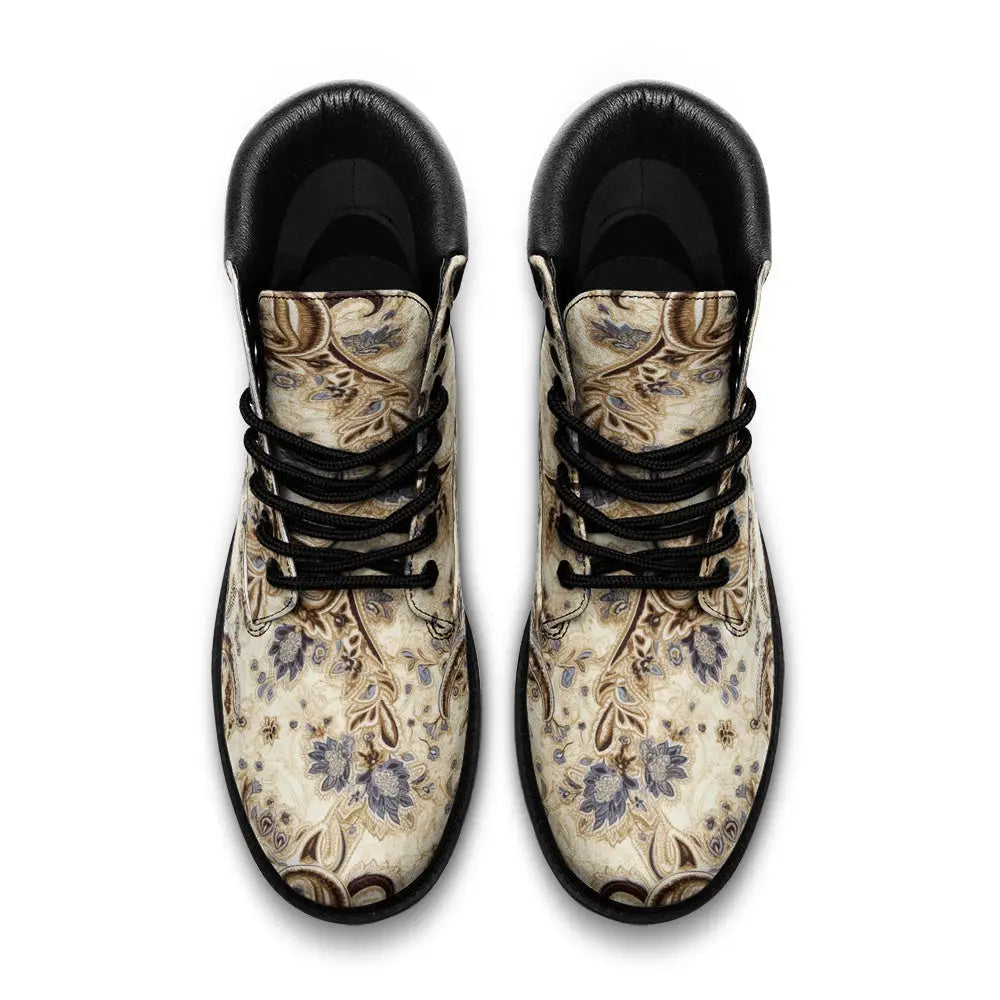 Beige and Blue Nubuck Vegan Leather TB Boots - Shoes