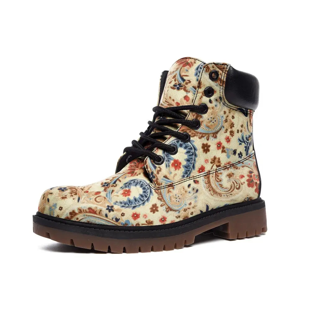 Beige and Red Nubuck Vegan Leather TB Boots - 3 Men - Shoes