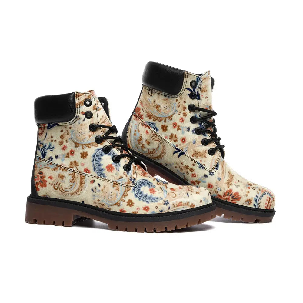 Beige and Red Nubuck Vegan Leather TB Boots - Shoes