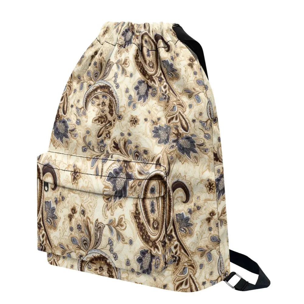 Beige Paisley Bandana Drawstring Backpack - ONESIZE