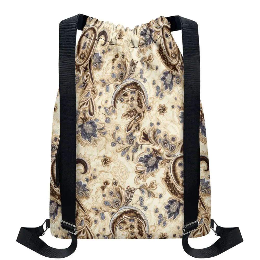 Beige Paisley Bandana Drawstring Backpack - ONESIZE