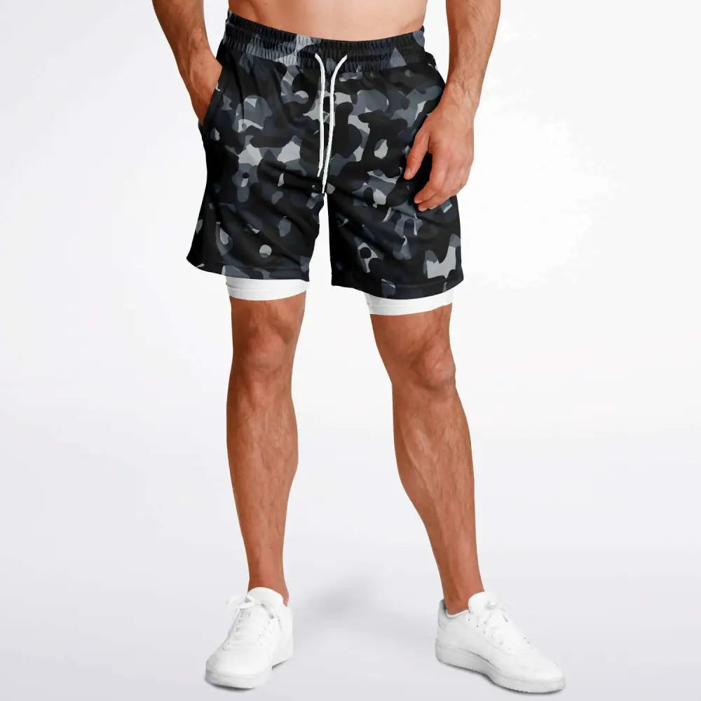 Black and Grey Camo 2-in-1 Shorts - Men’s 2-in-1 Shorts -