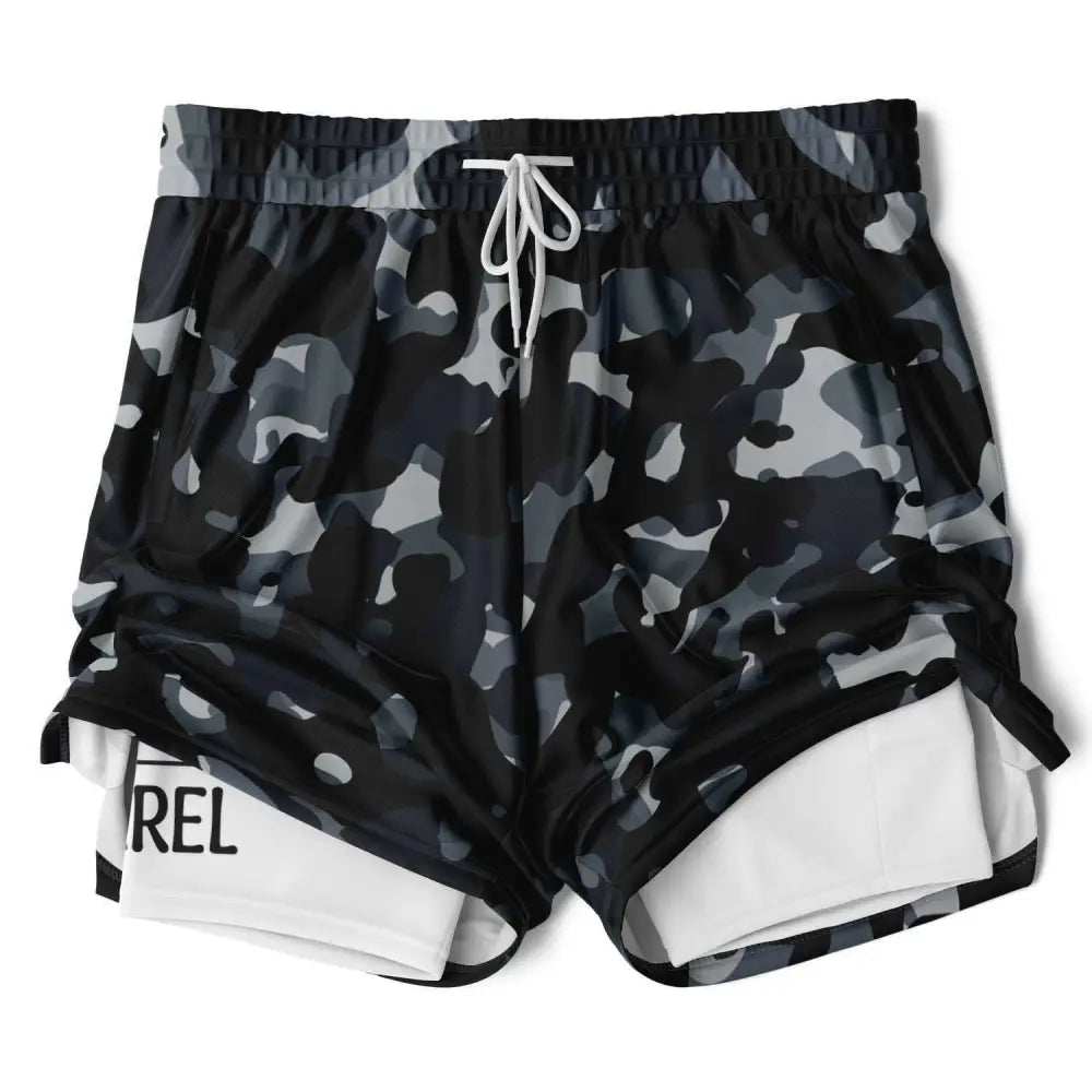 Black and Grey Camo 2-in-1 Shorts - Men’s 2-in-1 Shorts -