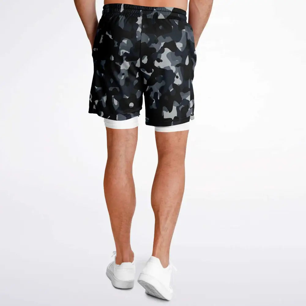 Black and Grey Camo 2-in-1 Shorts - Men’s 2-in-1 Shorts -
