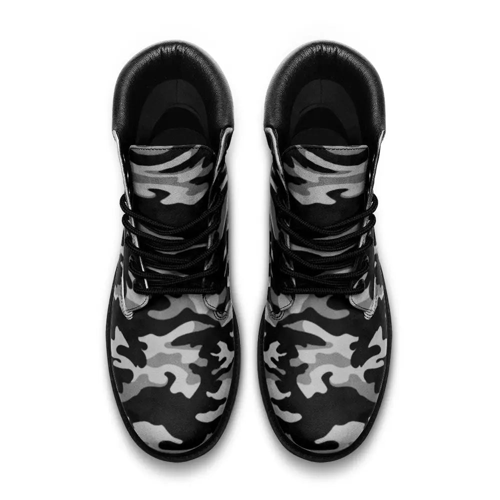 Black and Grey Camo Vegan Leather TB Boots - Shoes