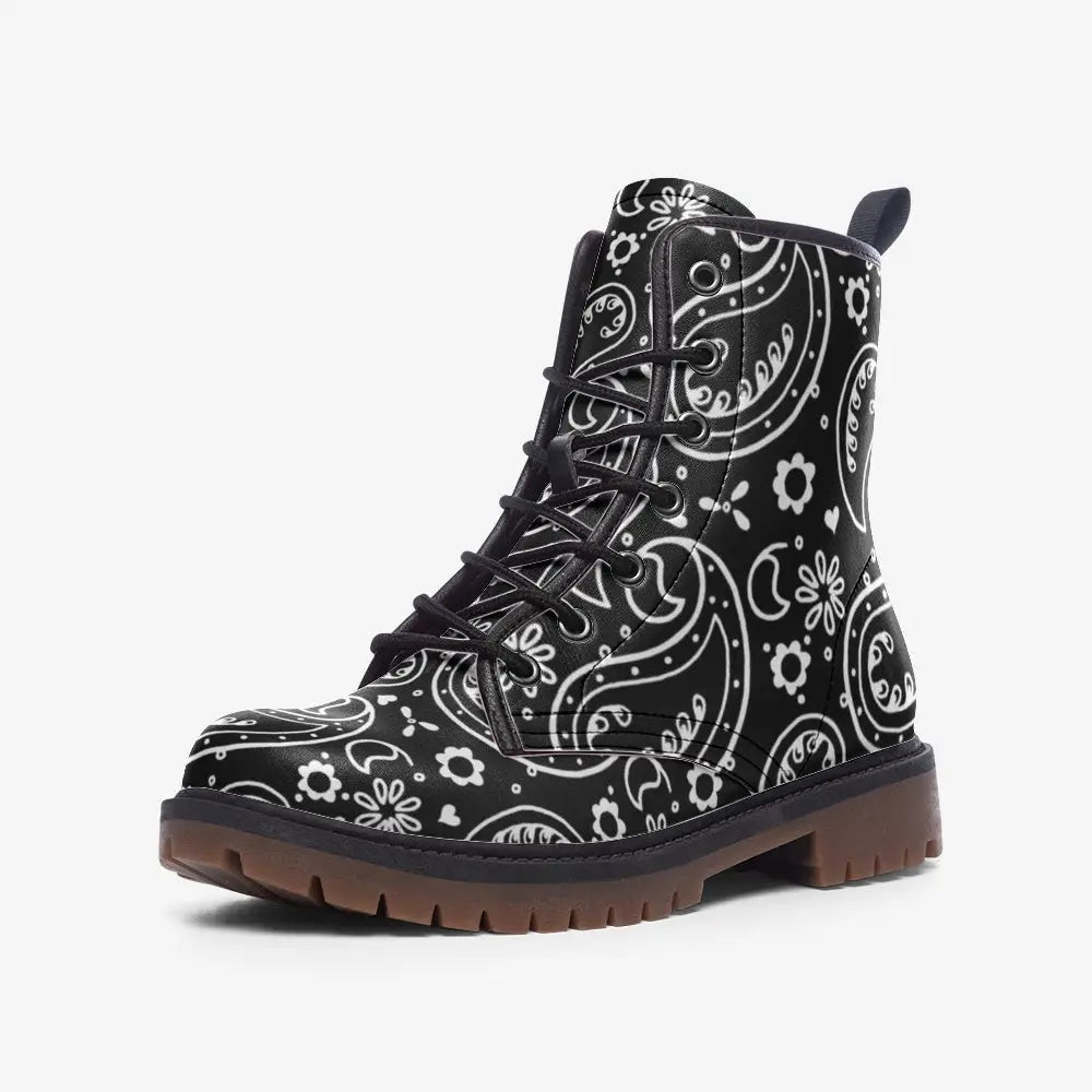 Black Bandana Vegan Leather Boots - 3 Men - Shoes