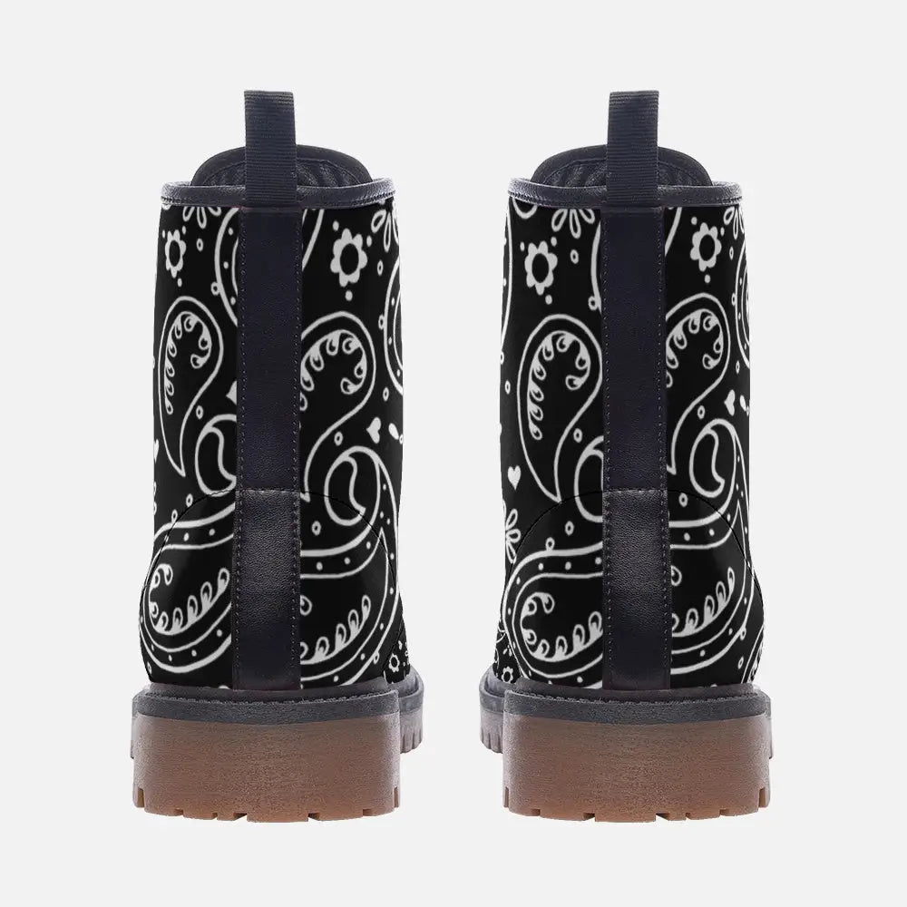 Black Bandana Vegan Leather Boots - Shoes