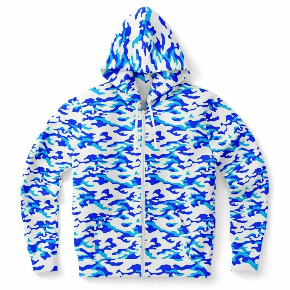 Blue And white Camo Athletic Zip-Up Hoodie - Athletic Zip-Up