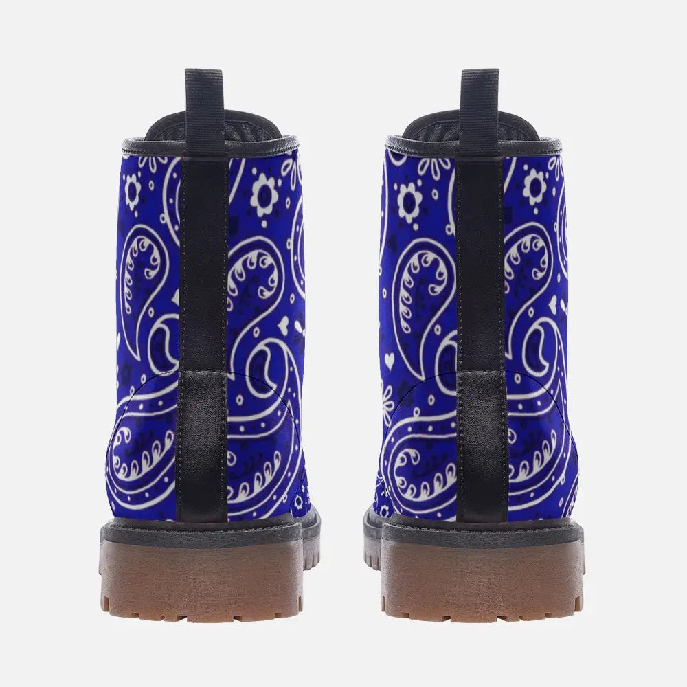 Blue Bandana Vegan Leather Boots - Shoes