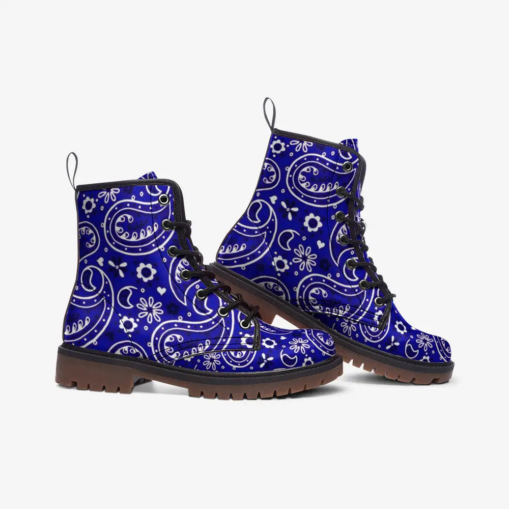 Blue Bandana Vegan Leather Boots - Shoes