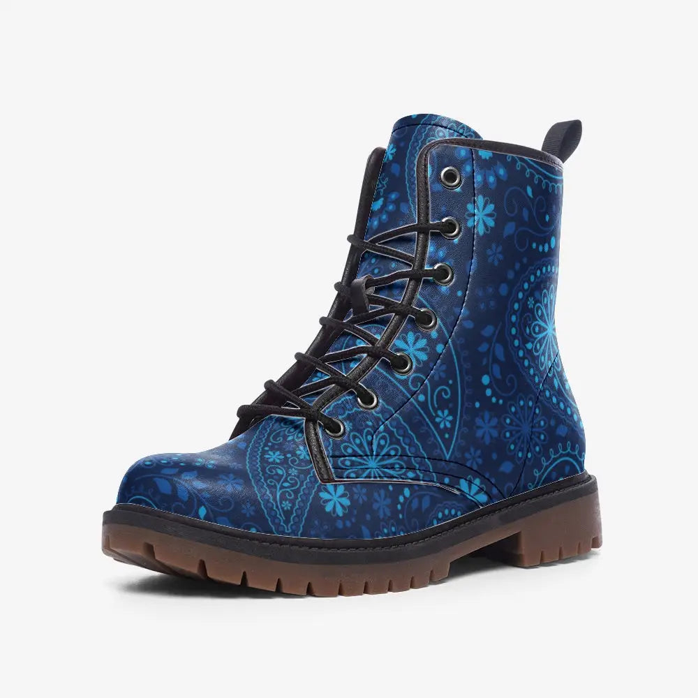 Blue Paisley Bandana Combat Boots - 3 Men - Shoes