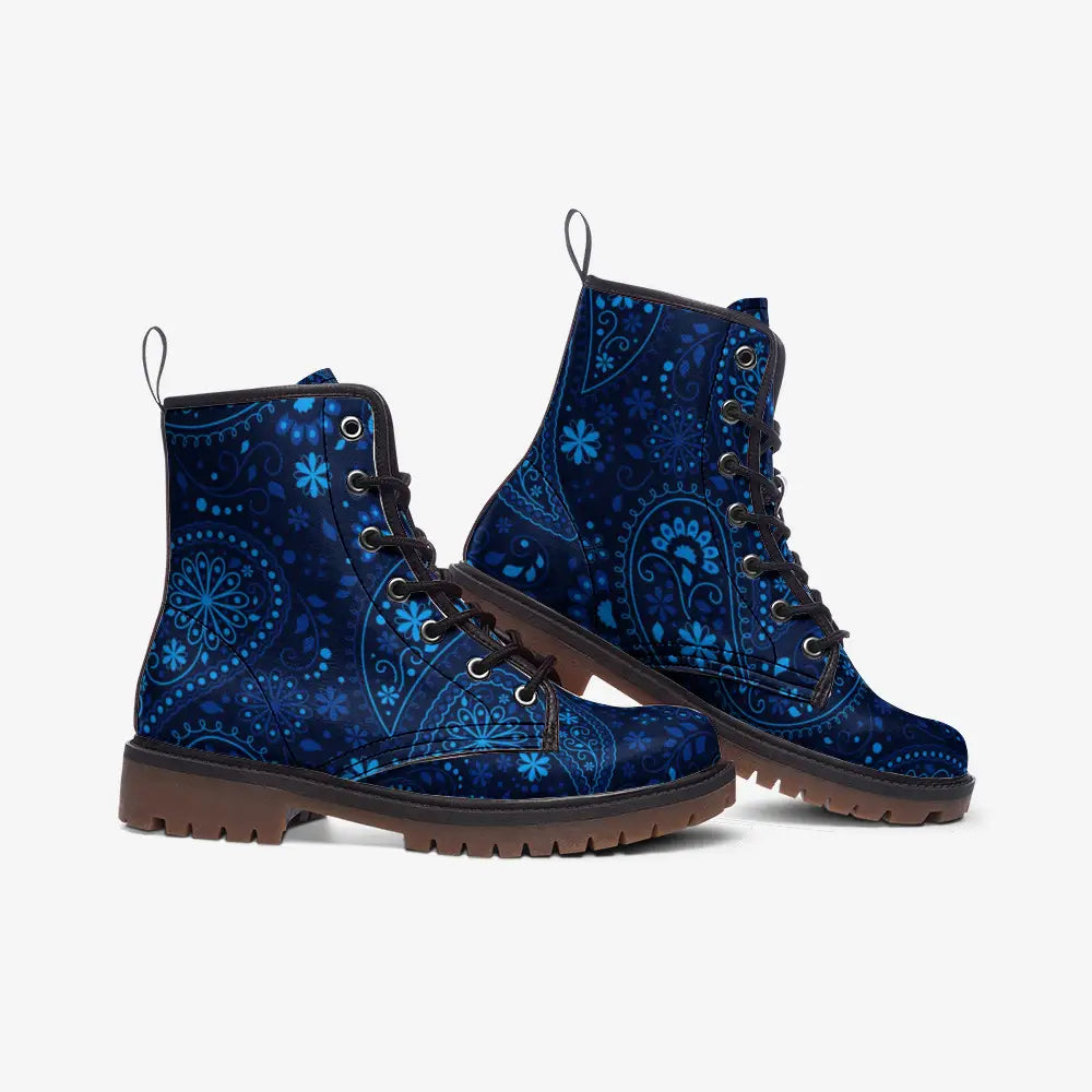 Blue Paisley Bandana Combat Boots - Shoes