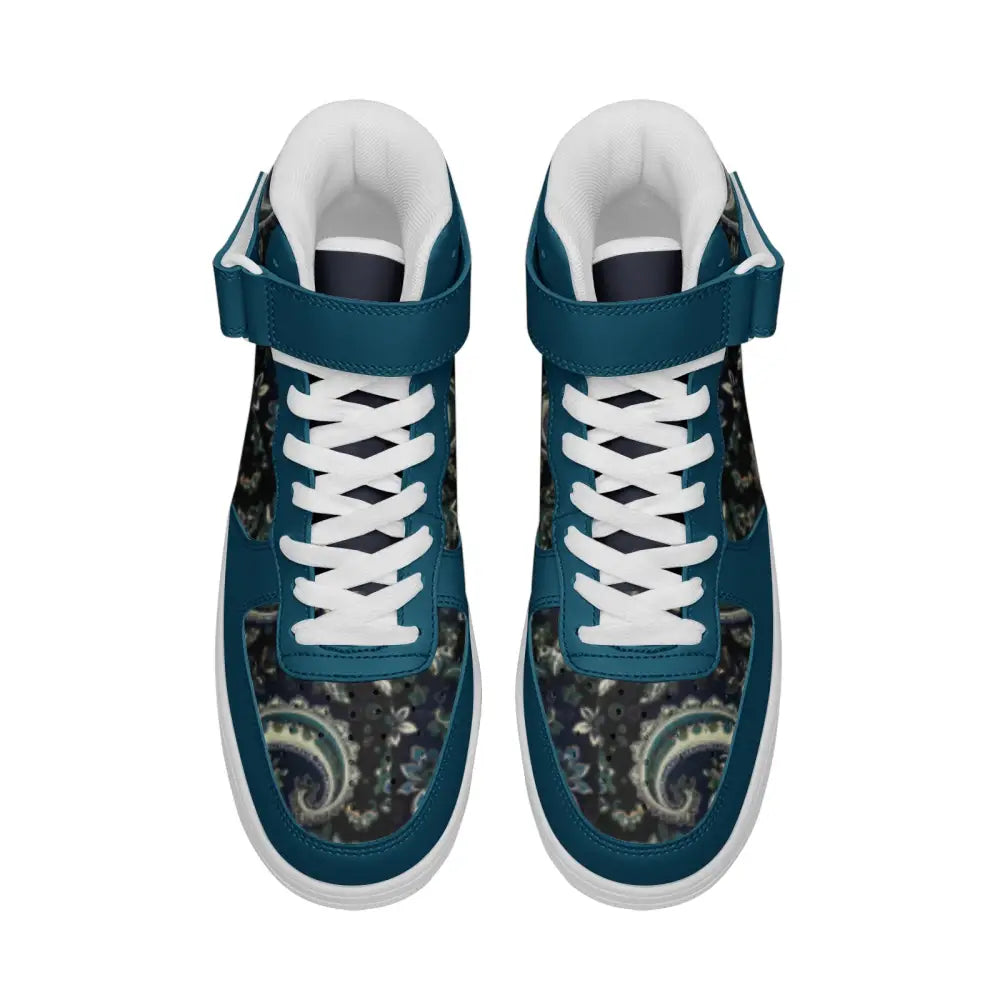 Bluish Green Paisley Bandana High Top Sneakers - Shoes