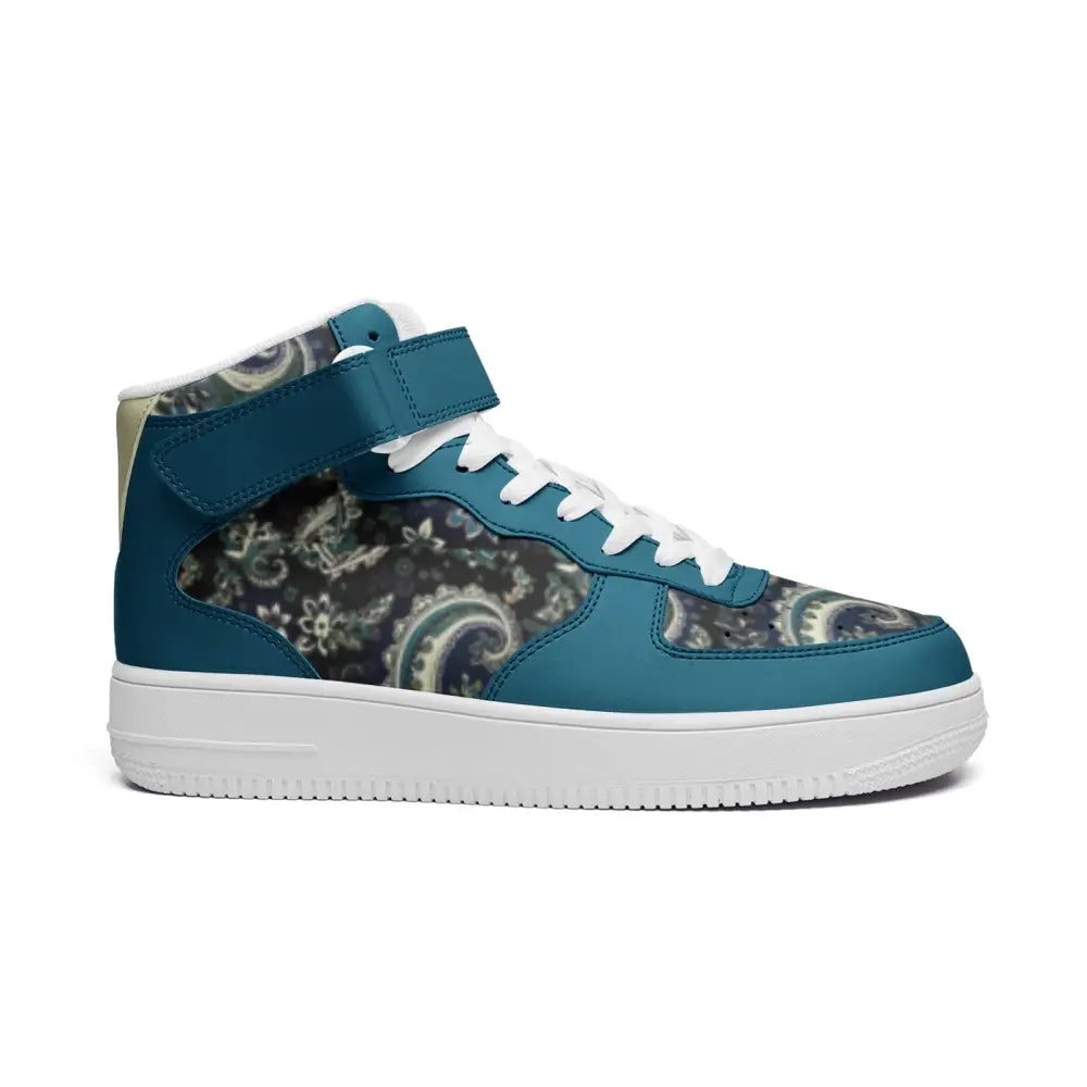 Bluish Green Paisley Bandana High Top Sneakers - Shoes