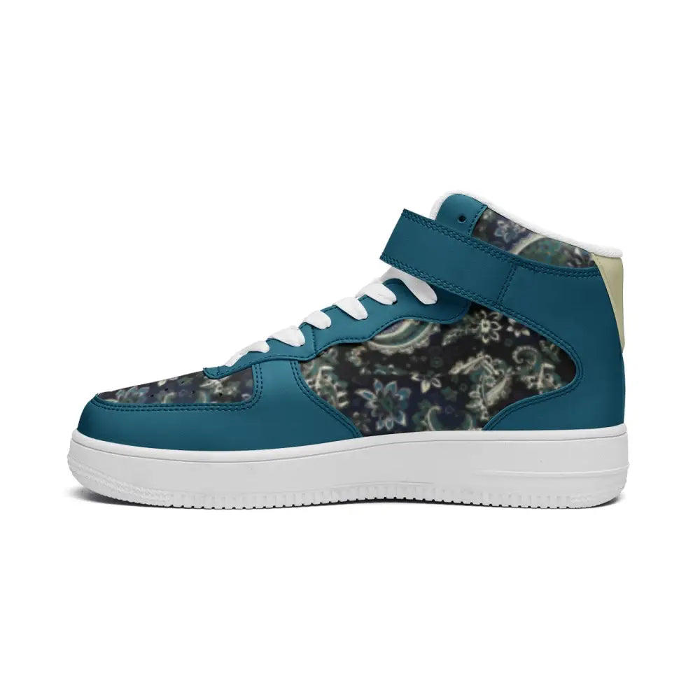 Bluish Green Paisley Bandana High Top Sneakers - Shoes