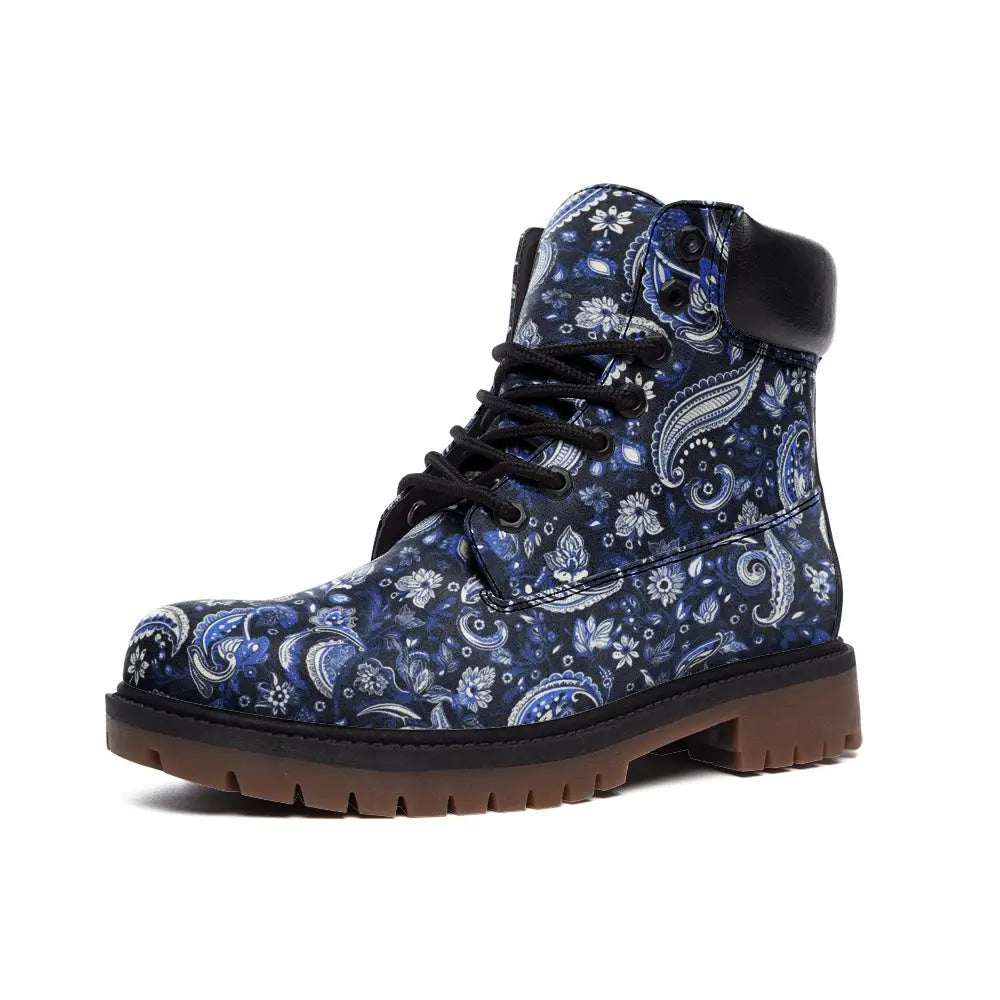 Dark Blue Bandana Nubuck Vegan Leather TB Boots - 3 Men -