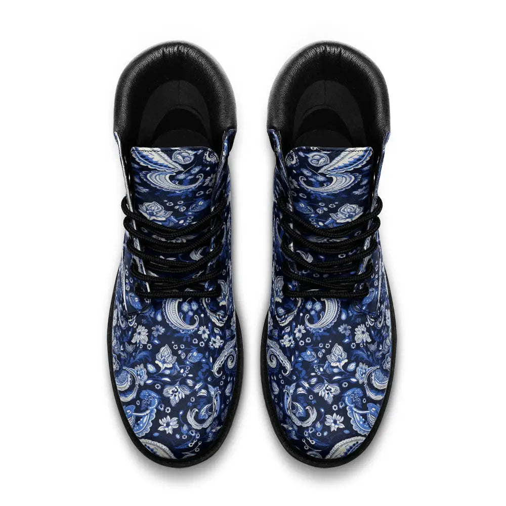 Dark Blue Bandana Nubuck Vegan Leather TB Boots - Shoes