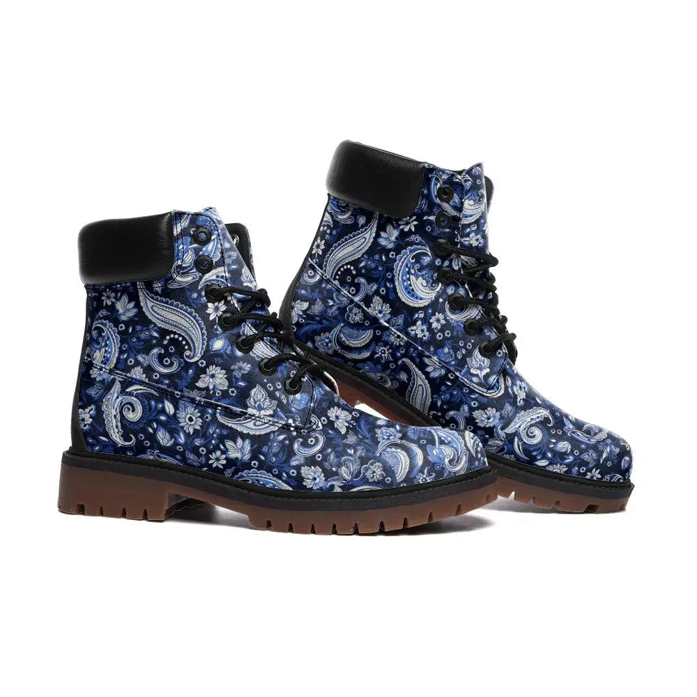 Dark Blue Bandana Nubuck Vegan Leather TB Boots - Shoes