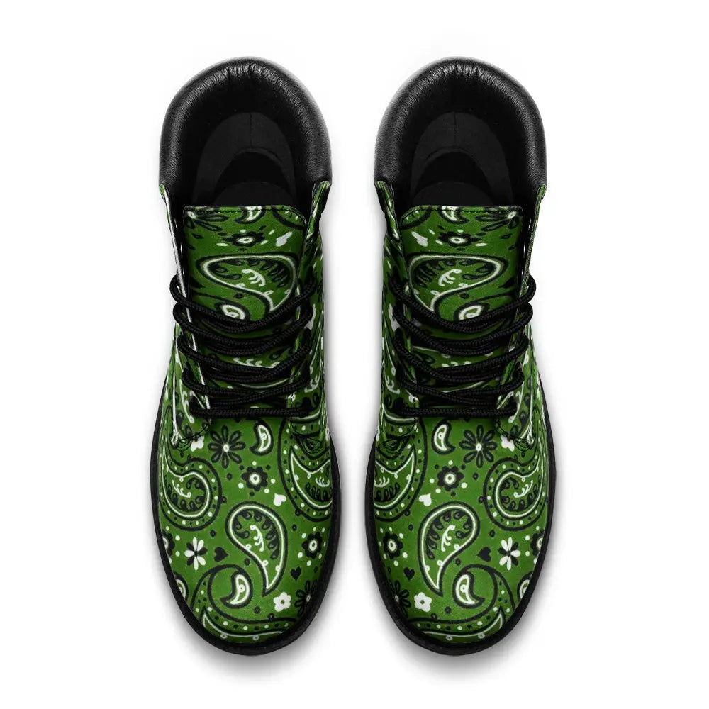 Dark Green Paisley Bandana Nubuck Vegan Leather TB Boots -