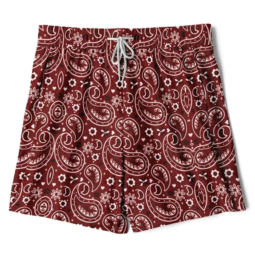 Dark Red Paisley Bandana 2-in-1 Shorts - XS - Men’s 2-in-1