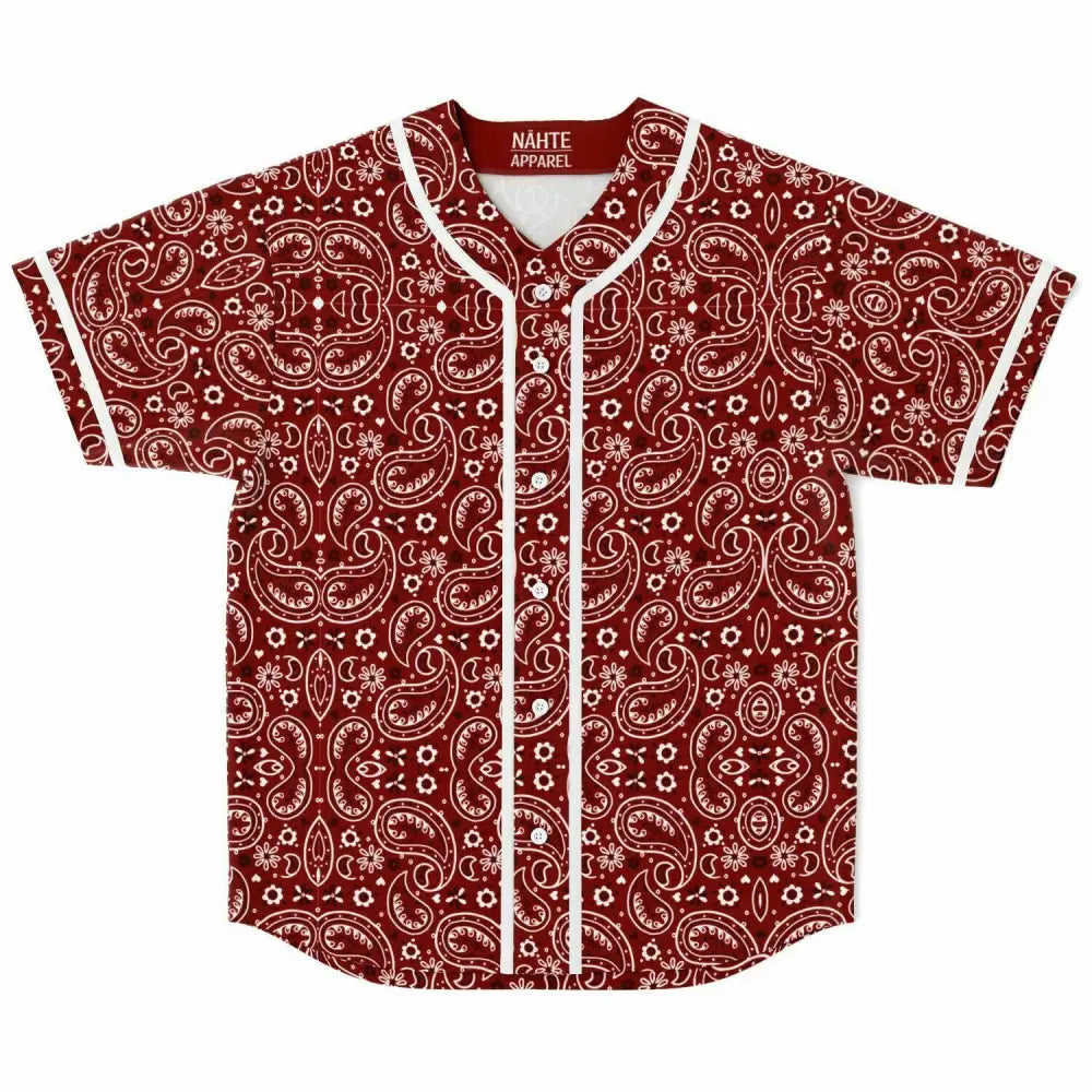 Dark Red Paisley Bandana Baseball Jersey - XS - Baseball