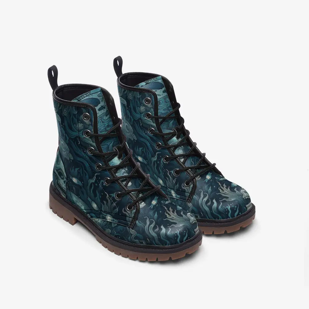 Deep Sea Skulls Vegan Leather Boots - Shoes