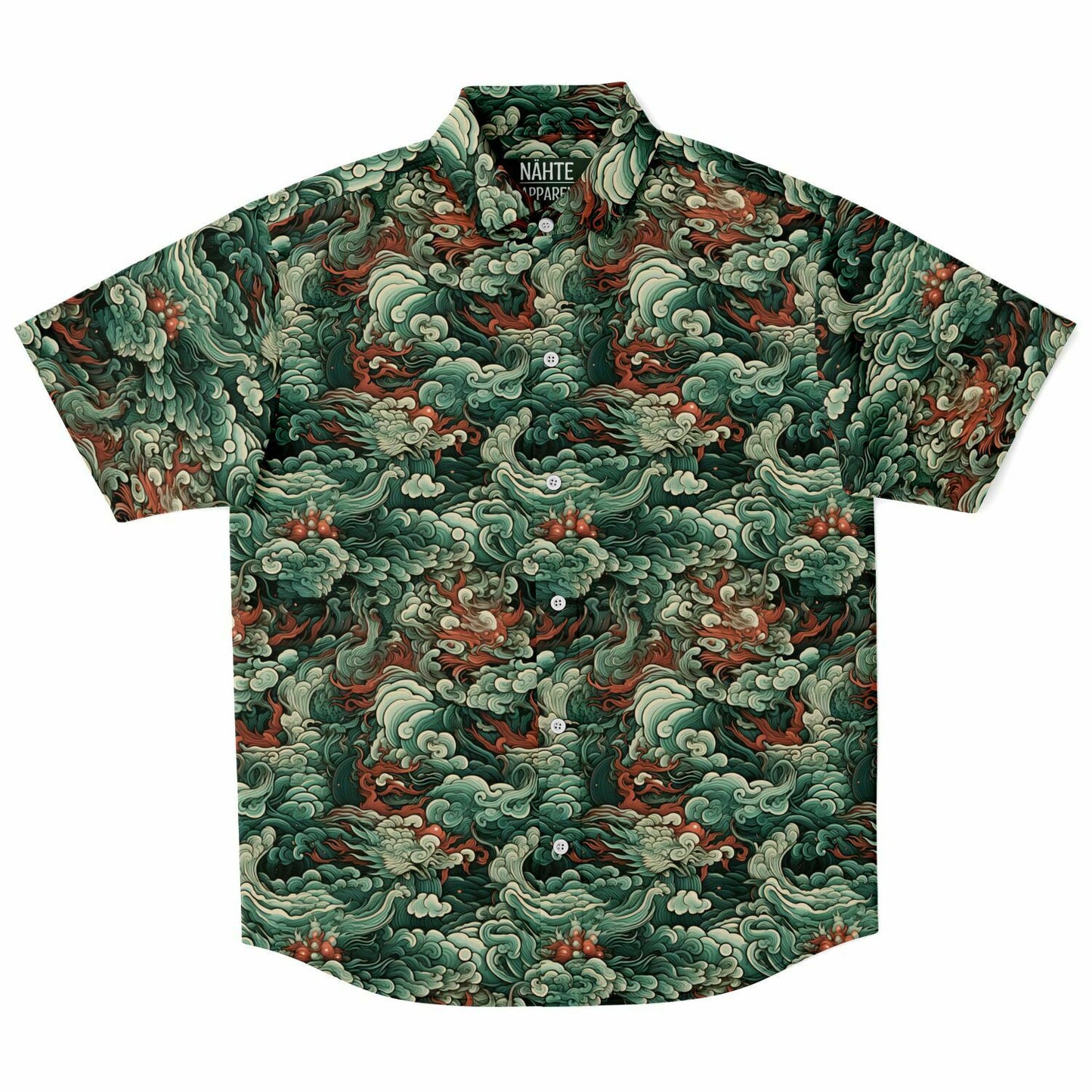 Green Clouds Short Sleeve Button Down Shirt