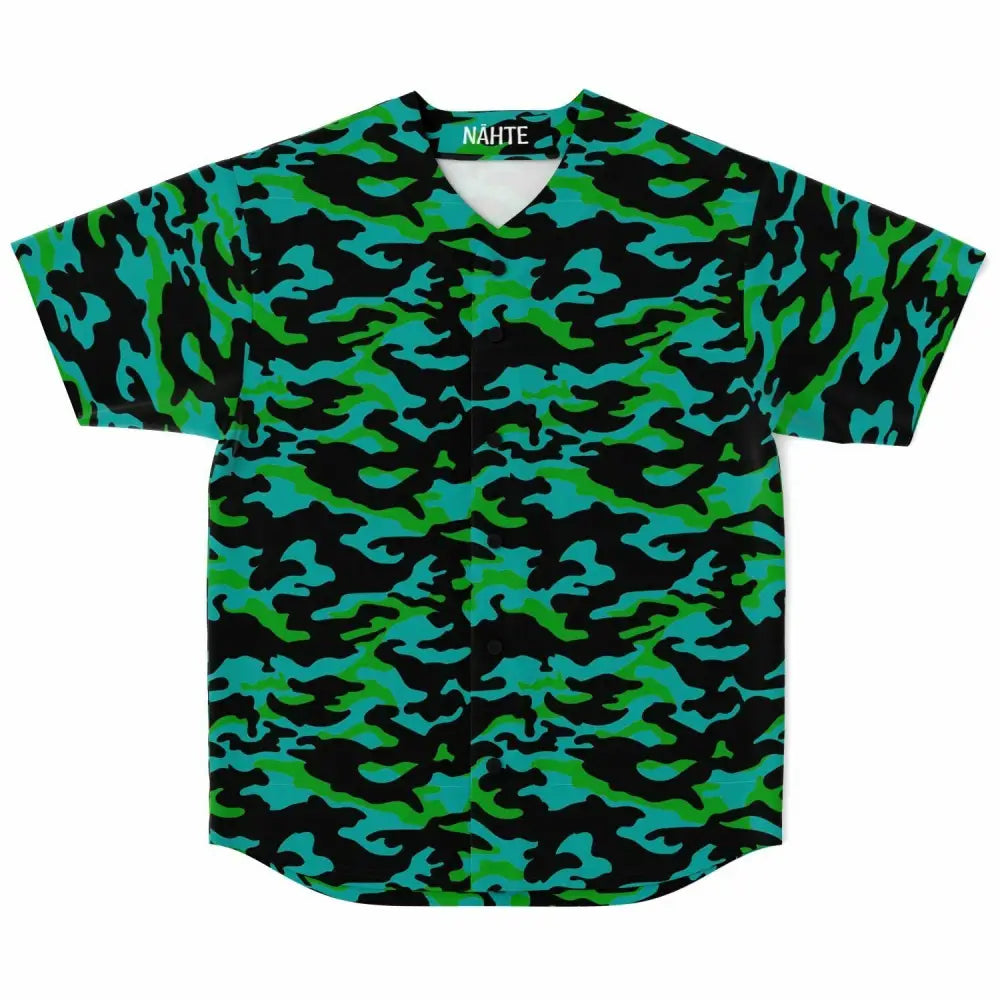 Green and Blue Camo Baseball Jersey - XS - Baseball Jersey -