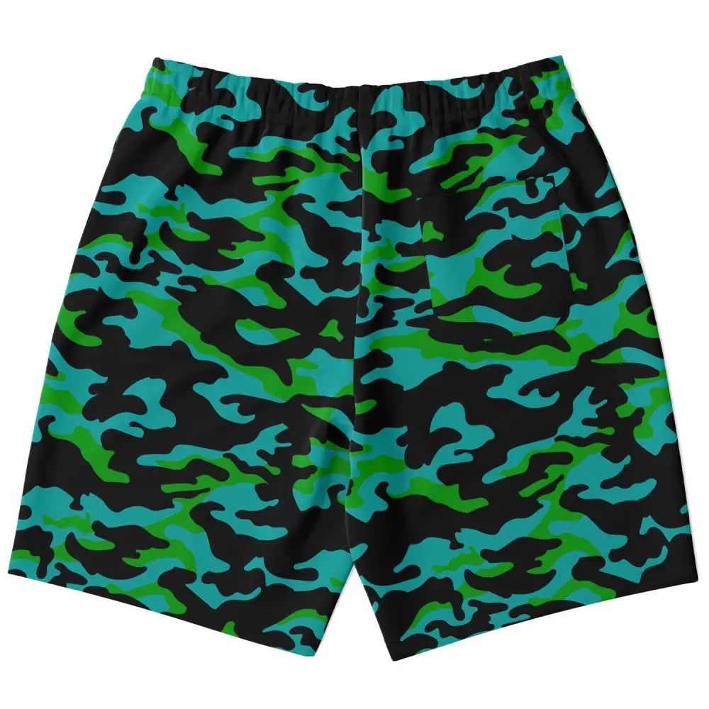 Green and Blue Camo Fashion Long Shorts - Fashion Long