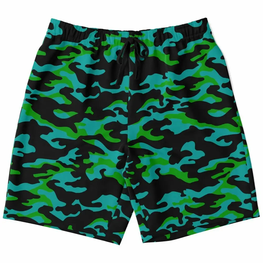 Green and Blue Camo Fashion Long Shorts - XS - Fashion Long