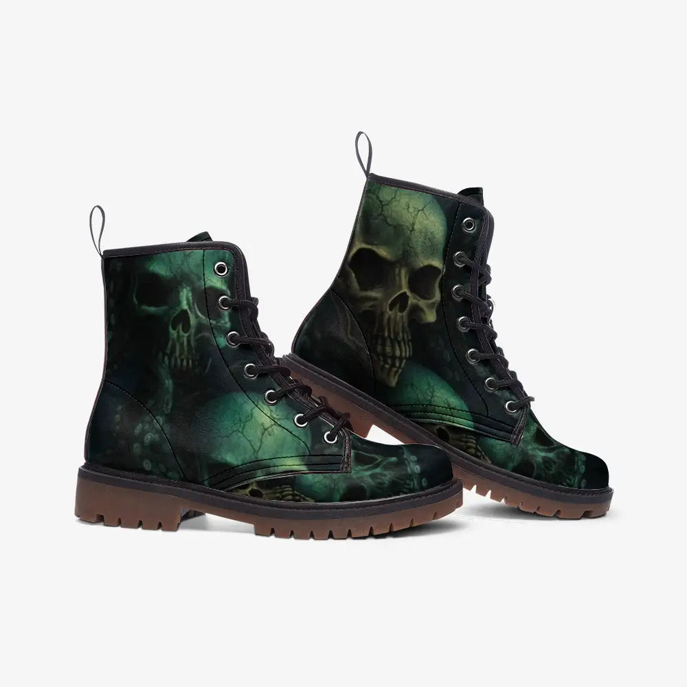 Green Octopus Skulls Vegan Leather Boots - Shoes