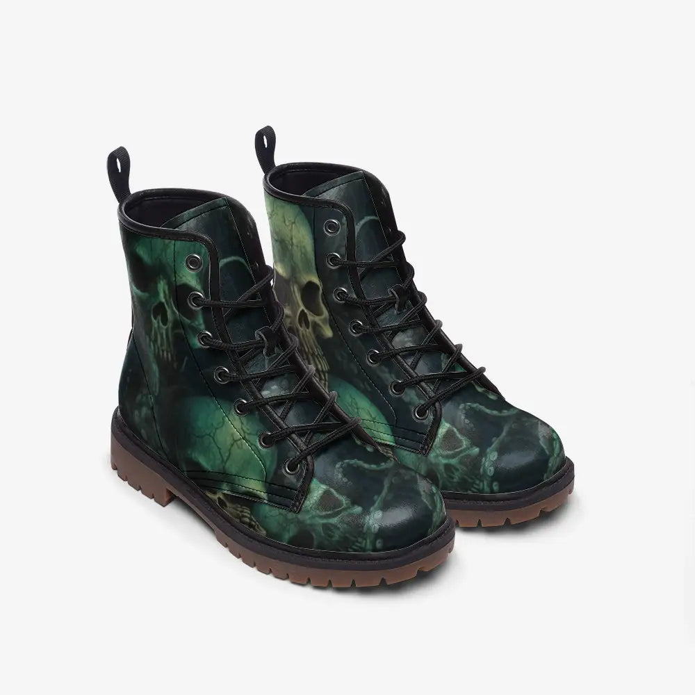 Green Octopus Skulls Vegan Leather Boots - Shoes