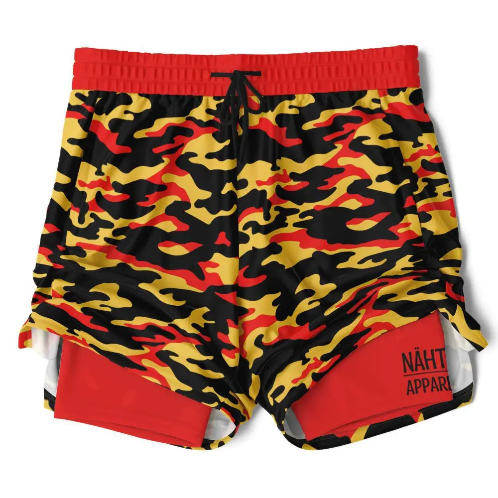 Orange and Yellow Camo 2-in-1 Shorts - Men’s 2-in-1 Shorts -