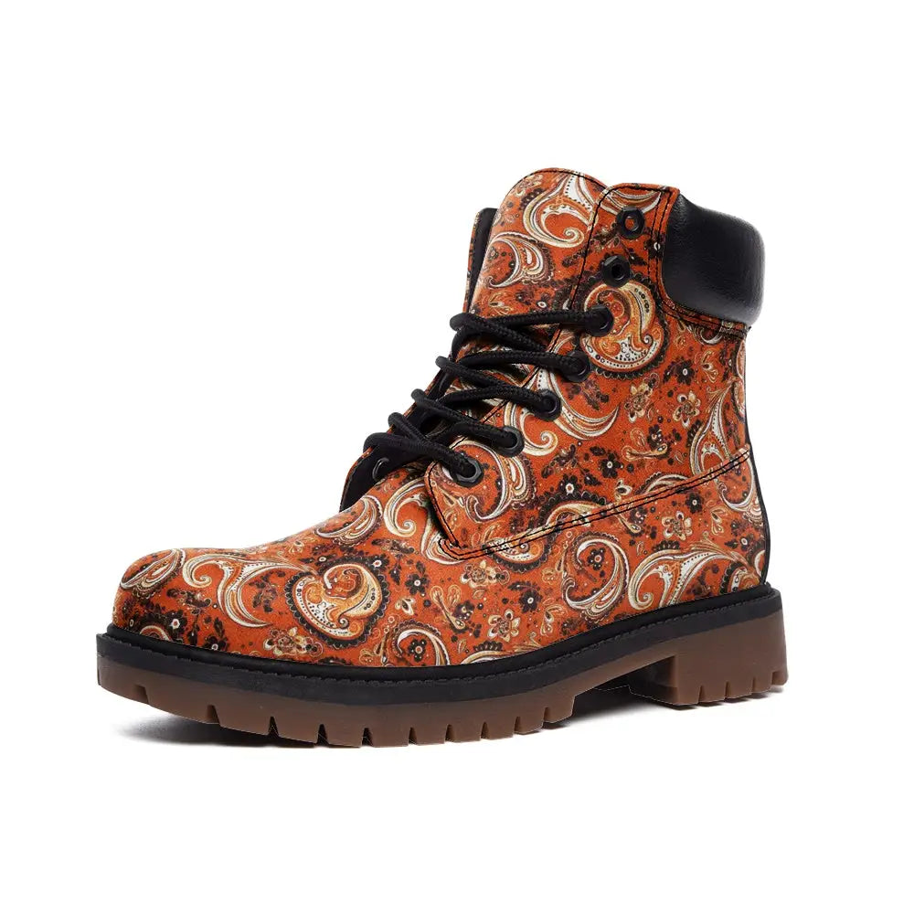 Orange Paisley Bandana Nubuck Vegan Leather TB Boots - 3 Men