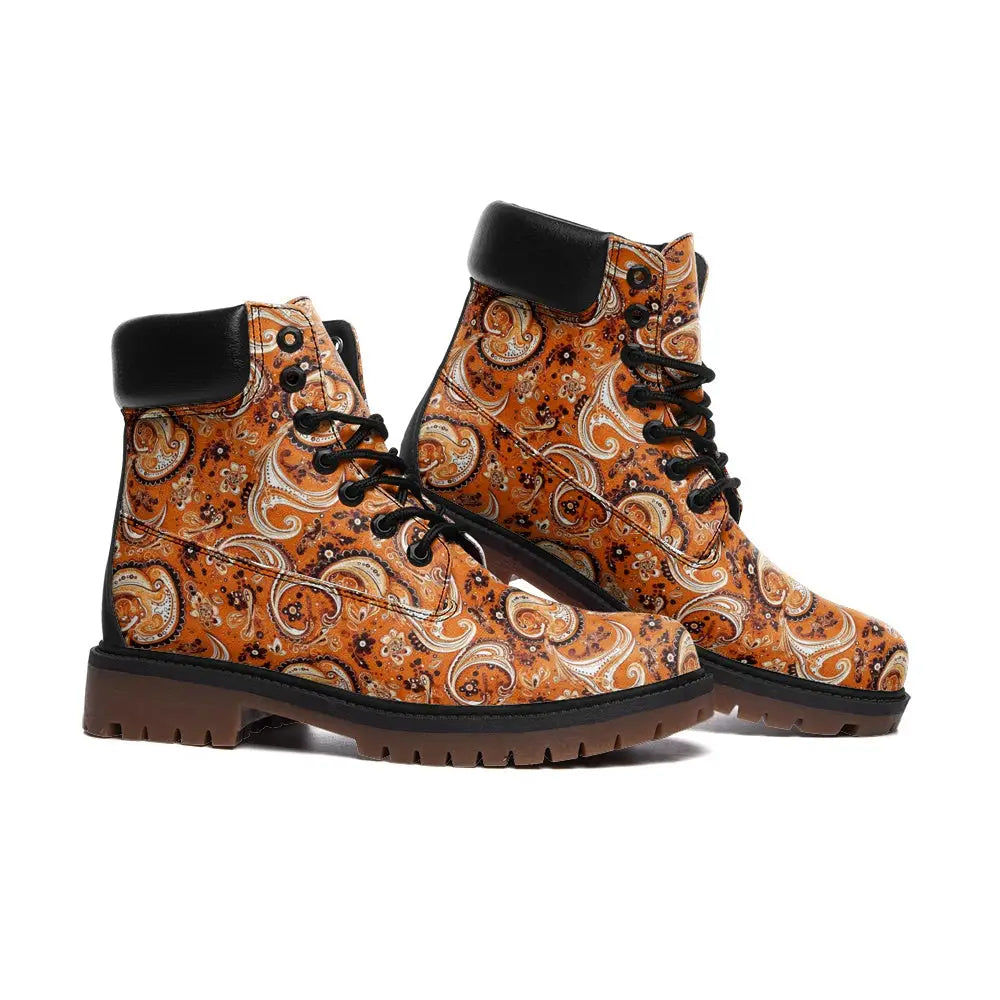 Orange Paisley Bandana Nubuck Vegan Leather TB Boots - Shoes