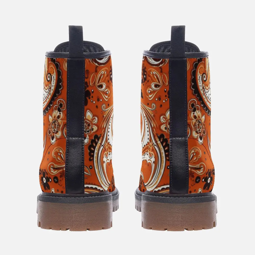 Orange Paisley Vegan Leather Boots - Shoes