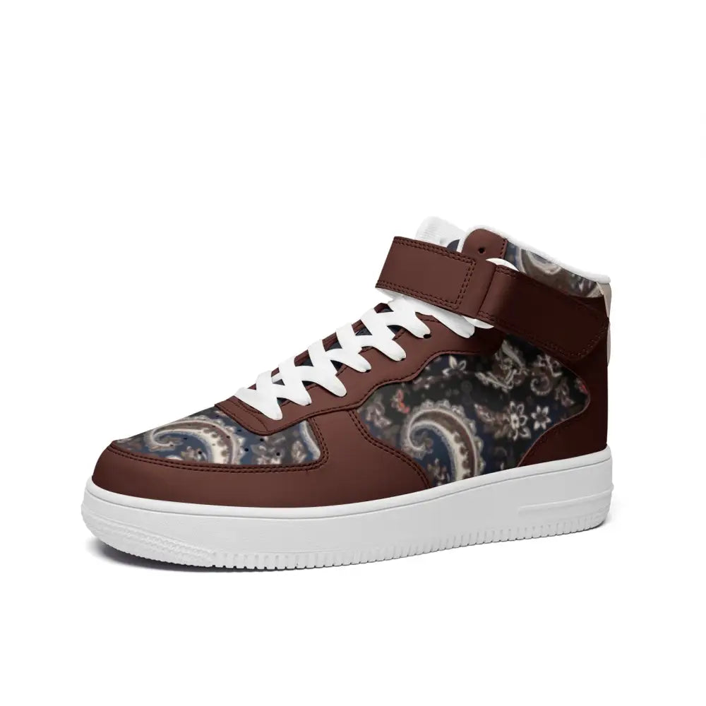 Reddish Brown Paisley Bandana High Top Sneakers - 3 Men -