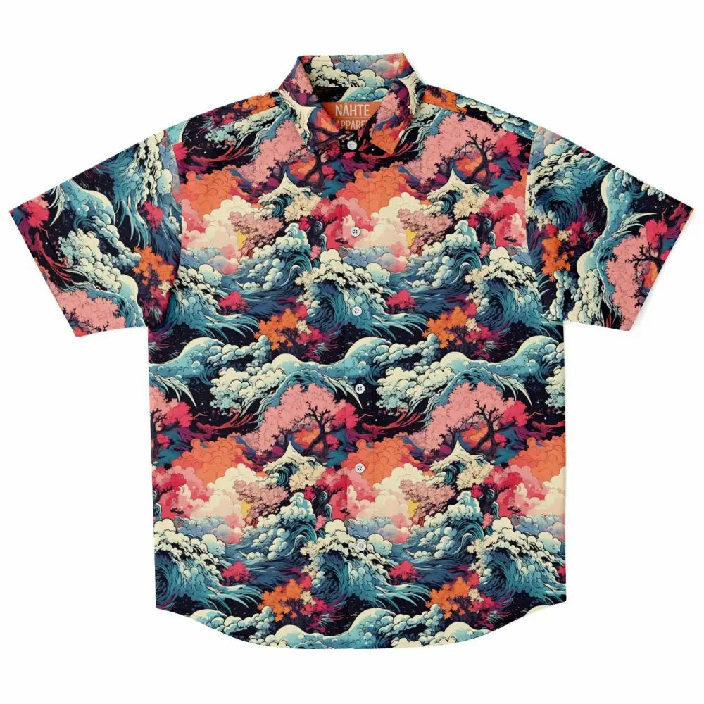 Waves Short Sleeve Button Down Shirt - XS - Short Sleeve