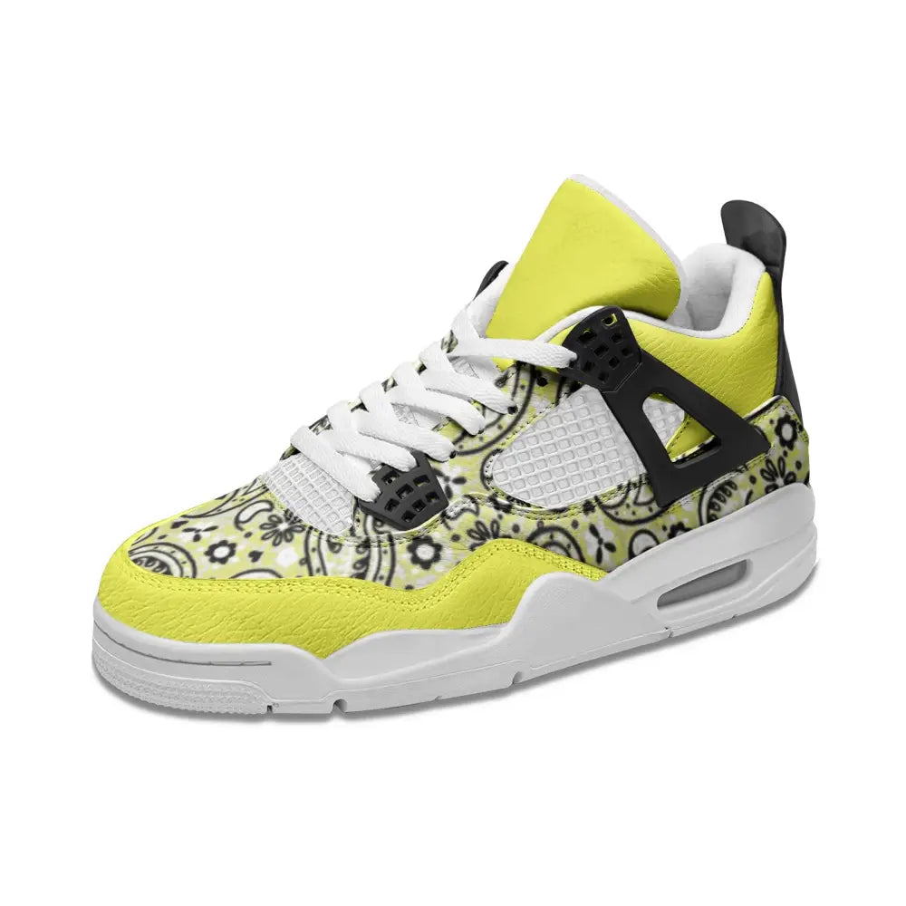 Yellow Bandana Vegan Leather Basketball Sneakers - 4 Men -
