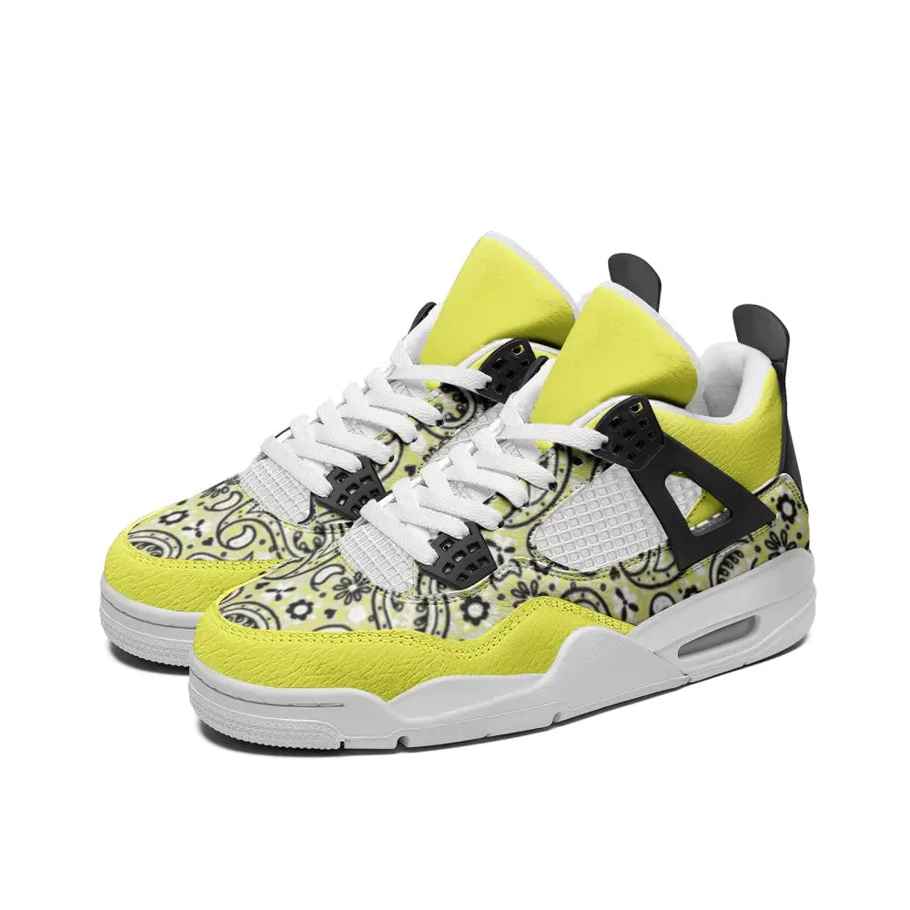 Yellow Bandana Vegan Leather Basketball Sneakers - Shoes