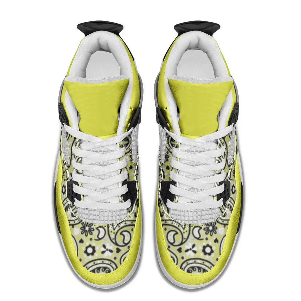 Yellow Bandana Vegan Leather Basketball Sneakers - Shoes