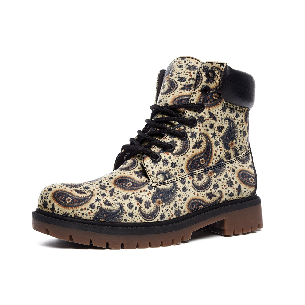 Blue and Beige Bandana Nubuck Vegan Leather TB Boots