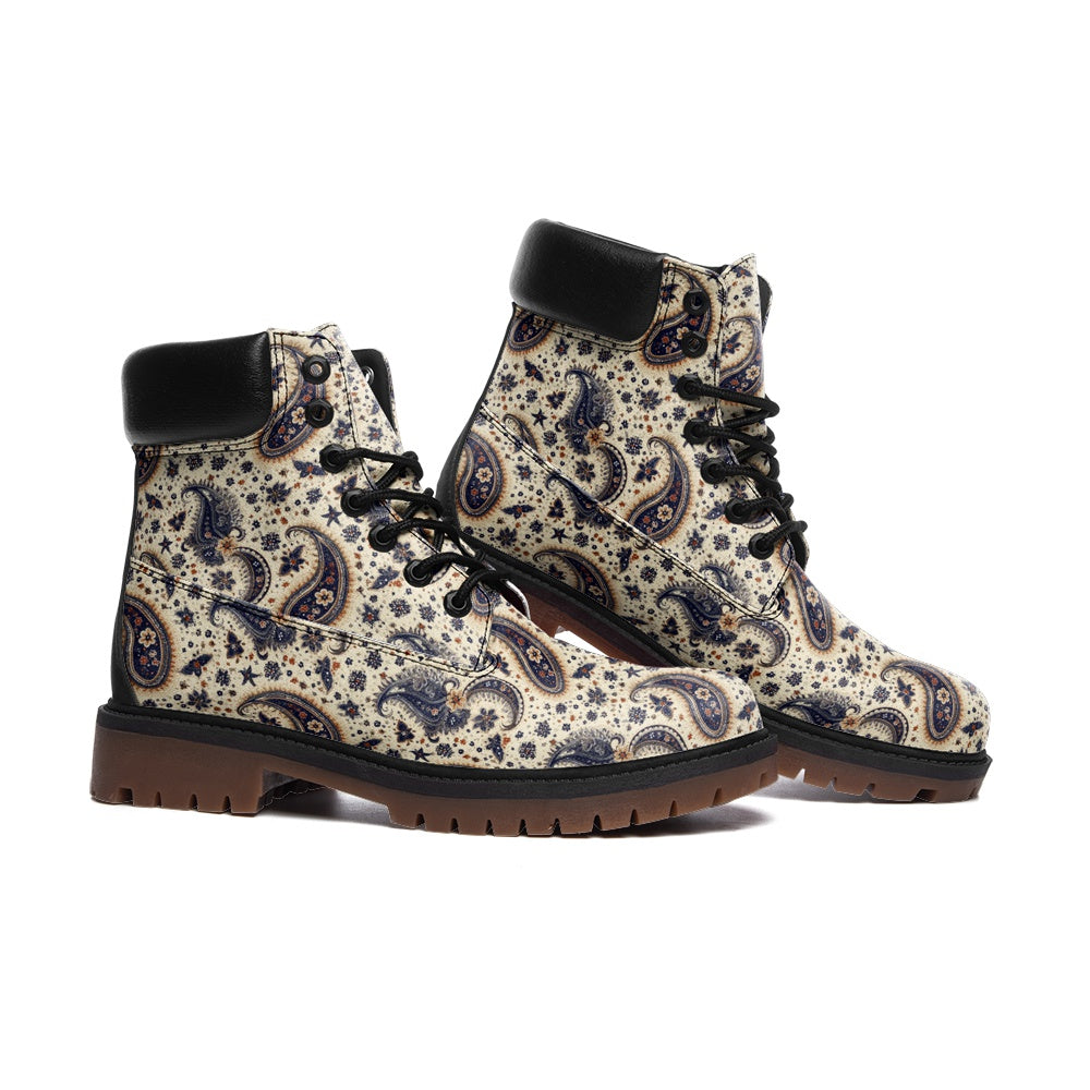 Blue and Beige Bandana Nubuck Vegan Leather TB Boots