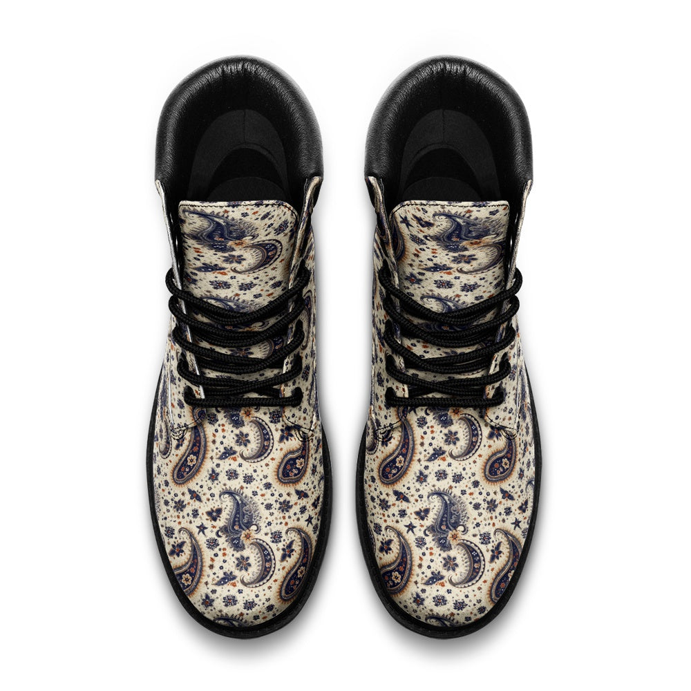 Blue and Beige Bandana Nubuck Vegan Leather TB Boots